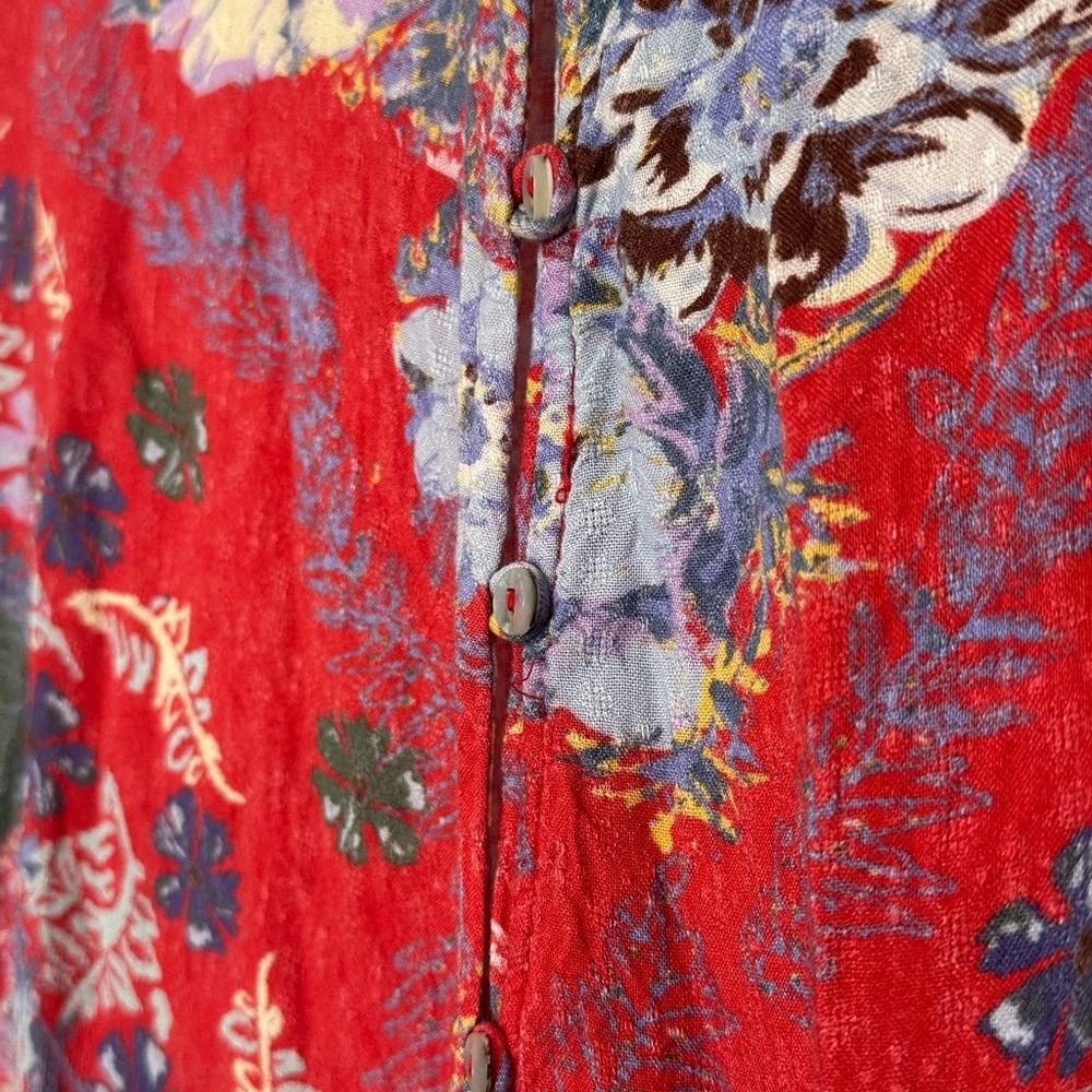 Free People Vibrant Red Floral Long Sleeve Dress - Picture 5 of 8